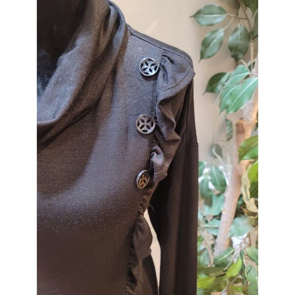 Multiples Sweater Women's Large Black Cowl Neck Long Sleeve Ruffle Hem Stretch - Picture 4 of 13